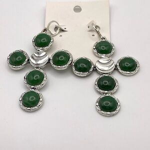 NWT Free People Time Is On My Side Cross Dangles Earrings Silver Green